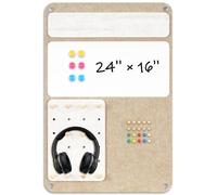 DOLLAR BOSS 3-in-1 Foldable Bulletin Board 24"x16" Vertical - Magnetic Whiteboard with Cork & Acrylic Shelves, Sound-Absorbing Felt for Home/Office/Dorm Includes Pins/Magnets (Latte)