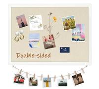 Dollar BOSS Cork Board Bulletin Board with Linen Double-Sided 24" x 18" Linen Corkboards for Walls Picture Display Vision Board for Office Home School Framed Picture Pin Board, 20 Pushpins 10 Clips