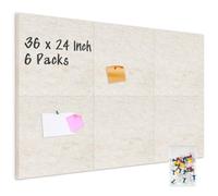 DOLLAR BOSS Felt Cork Board Tiles, 6 Packs 12" x 12" 1/2" Thick Cork Bulletin Board Adhesive Acoustic Panels Soundproof Corkboards for Walls with 60 Pushpins for Home Office Kitchen School, Beige