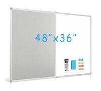 DOLLAR BOSS Foldable Linen Cork Board White Board Combo 48 x 36 in Extra Large Magnetic Whiteboard Dry Erase Bulletin Board Portable Double Sided Aluminum Frame Pin Board for School Office, Grey
