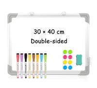 DOLLAR BOSS Magnetic Whiteboard for Wall A3 Double Sided Mini White Board 30 x 40cm Hanging Small Whiteboard for Kids School Home Office Memo 8 Magnets 1 Eraser