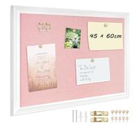 DOLLAR BOSS Pin Board Cork Board with Linen 45 X 60CM, Large Cork Boards for Walls Wood Framed Display Pin Board, Vision Board for Home Kitchen Office Decoration 10 Pushpins Pink Linen White Frame