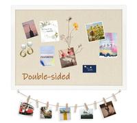 DOLLAR BOSS Pin Board Cork Board with Linen and Cork Double-Sided 1 Pack 60 X 90 CM, Large Cork Boards for Walls Wood Framed Display Hanging Pin Board, Vision Board for Home Kitchen Office 20 Pushpins