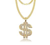 Dollar Chain Gold, Gold Chain Fancy Dress Hip Hop Rapper Costume 80s 90s Fat Men's Dollar Chain Set Fake Golden Dollar Sign Chain Dollar Sign for Carnival Children Hiphop Disco Outfit Accessories