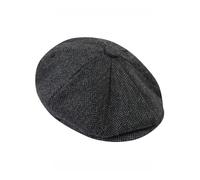 Dollar Jeans Mens Flat Cap Hat Peak Button Farmer Peaky Baker Boy Herringbone Pattern/Plain S-XXL (UK, Alpha, XXL, Dark Grey)