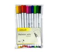 DOLLAR Pointer Stic 0.3mm Fineliner Pens - Wallet of 10 Vibrant Assorted Colours