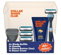 Dollar Shave Club | The Member Exclusive Shave Set | 4 Extra Close Refill Cartridges, 1 Handle (Blue), 1 Shave Butter 3 ounce, 1 Razor Cover