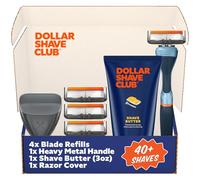 Dollar Shave Club | The Member Exclusive Shave Set | 4 Extra Close Refill Cartridges, 1 Handle (Blue), 1 Shave Butter 3 ounce, 1 Razor Cover