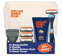 Dollar Shave Club | The Member Exclusive Shave Set | 4 Extra Close Refill Cartridges, 1 Handle (Blue), 1 Shave Butter 3 ounce, 1 Razor Cover