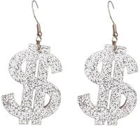 Dollar Sign Acrylic Dangle Drop Earrings Hip Hop Accesories for 70s 80s 90s Costume Accessories Halloween Jewelry, 1, Resin, No Gemstone