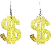 Dollar Sign Acrylic Dangle Drop Earrings Hip Hop Accesories for 70s 80s 90s Costume Accessories Halloween Jewelry, 1, Resin, No Gemstone