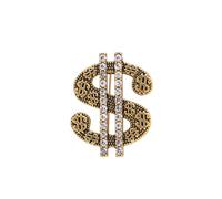 Dollar Sign Brooch Pin Vintage Gold Tone Rhinestone Dollar Money Lapel Pin Badge for Women Men Jewelry-gold