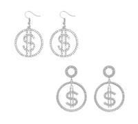 Dollar Sign Earring Set for Women CZ Exquisite Shiny Rhinestone Money Hook Earrings Stylish and Unique Jewelry Gift for Halloween Dances and Birthday Parties, M, Acrylic, No Gemstone