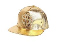 Dollar Sign Hip Hop Rapper Hat, Rock Baseball Hat, Hip Hop Baseball Caps Mens, 80s/90s Chunky Rapper Gangster Accessories, for Disco Theme Dress Up Party Gold