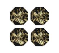 Dollar Sign Money Coasters for Drinks Set of 4 - PU Leather Coasters - Heat Resistant Drink Coasters for Coffee Table - Octagon Coaster for Tabletop Protection 4" Cup Mat Pad