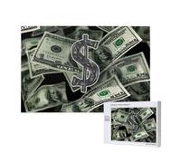 Dollar Sign Money Printed 1000 Pieces Jigsaw Puzzle with Storage Box, Wooden Puzzle for Adults and Kids, Family Fun Decorative Game, 75x50 CM