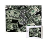 Dollar Sign Money Printed 500 Pieces Jigsaw Puzzle with Storage Box, Wooden Puzzle for Adults and Kids, Family Fun Decorative Game, 52x38 CM