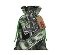 Dollar Sign Money Printed Christmas Drawstring Gift Bags-Xmas Wrapping Bags,Candy Bag,For Holiday Party Decorations,Wedding Party Supplies M Green Christmas Ribbon