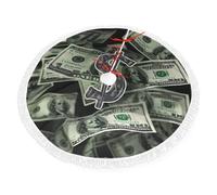Dollar Sign Money Printed Christmas Tree Skirt 48 inch with Tassel Tree Base Cover for Xmas Tree Christmas Decorations