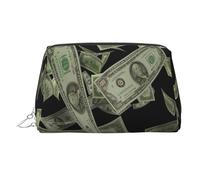Dollar Sign Money Printed Makeup Bag for Women Portable Leather Make up Bag Travel Cosmetic Bags Organizer, Silver Zipper
