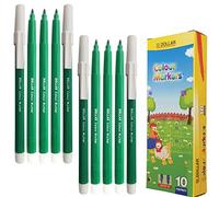 DOLLAR Single Colour Markers Felt Tip Pens Drawing Pack Underlining Shading Colouring (10 x GREEN 0.5mm Felt Tip Pens + 1 x ZOFAX Clicky Black Ball Pen)