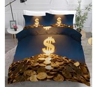 Dollar Super King Duvet Cover Set 3D Printed Banknote Reversible Bedding Set Soft Microfiber Quilt Cover Set 3 PCs Comforter Cover with Zipper Closure and 2 Pillowcases 50x75 cm A-127