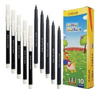 DOLLAR Watercolour Felt Locked Tip Single Colour Pens Writing Pack Write Shade Draw Sketch Mark (10 x 0.5mm BLACK Felt Tip Pens + 1 x PATEL Black Ball Pen)