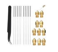 DollaTek 10Pcs 0.4mm Brass Nozzle + 0.4mm Stainless Steel Nozzle Cleaning Needle + 1Pcs Tweezer DIY Kit 3D Printer Part
