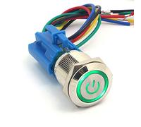 DollaTek 19mm 12V Momentary Switch Push Button Switch Power Symbol Angel Eye LED Light Metal Push Button with Plug Wire - Green
