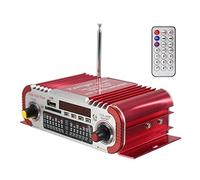 DollaTek 2 Channels Hi-Fi Mini Digital Motorcycle Auto Car Stereo Power Amplifier Sound Mode Audio Music Player Support USB/FM/SD for Motorcycle Car Auto CD DVD DC 12V Input - Red