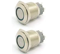DollaTek 2Pcs 16mm 10A Momentary Switch Push Button Switch 12V DC Angel Eye LED Waterproof Stainless Steel Round Llight Switch - Green