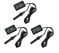 DollaTek 3Pcs 2-in-1 Digital LCD Embedded Thermometer Hygrometer with External for Reptile Incubator Aquarium Poultry - Black