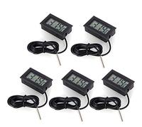 DollaTek 5Pcs Digital LCD Thermometer Temperature Monitor with External Probe For Fridge Freezer Refrigerator Aquarium -Black