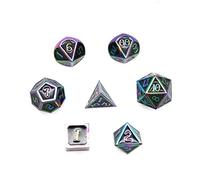 DollaTek 7 PCS Metal Dice Set DND Game Polyhedral Solid Metal D&D Dice Set with Storage Bag and Zinc Alloy with Enamel for Role Playing Game Dungeons and Dragons (Colorful Black)