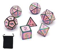 DollaTek 7 PCS Metal Dice Set DND Game Polyhedral Solid Metal D&D Dice Set with Storage Bag and Zinc Alloy with Enamel for Role Playing Game Dungeons and Dragons (Colorful Pink)