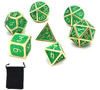 DollaTek 7PCS Metal Polyhedral Dice Set with Black Storage Bag for Role Playing Game Dungeons and Dragons D&D Math Teaching(Shiny Deep Green)