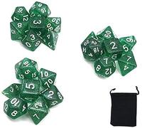 DollaTek Glitter Point Polyhedral Dice Set Table Games Dice 3 Sets Dice 3 x 7 (21 Pieces) Die Series D20 D12 D10 D8 D6 D4 DND dice DND RPG MTG Double Colors One Piece (Green)