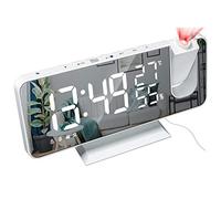 DollaTek Radio projection alarm clock LED large screen display temperature and humidity electronic clock for bedroom kitchen gift - White shell White digital