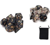 DollaTek Transparent Polyhedral Dice Set Table Games Dice 2 Sets Dice 2 x 7 (14 Pieces) Die Series D20 D12 D10 D8 D6 D4 DND dice DND RPG MTG Double Colors One Piece (Black)