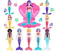 Dollbie Total 19pcs Swimming Pool Accessories Playset Include: 10pcs Diving Mermaid Princess Dolls, One Shell and 8pcs Diamonds Kids Pool Toys, Party Supplies & Water Toys for Kids (Gift Box Package)