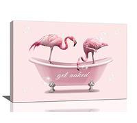 dollffey Bathroom Flamingo Wall Art Pink In Bathtub Pictures Decor Get Naked Canvas Prints Framed Modern Bathroom Sign Painting Artwork for Bath Lavatory Toilet Washroom Restroom 24/inchx16/inch