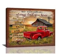 dollffey Farmhouse Red Truck Wall Art Country Old Barn Windmill Pictures Wall Decor Canvas Prints Framed Modern Farm Car Sunset Painting Artwork for Kitchen Bathroom Dining Room Office 20"x16"