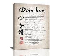 dollffey Japanese Dojo Kun Wall Art Vintage Karate Poster Canvas Print Painting Inspirational Karate Dojo Kun Quotes Decor Framed Artwork for Gym Dojo Training Teamwork Bedroom Living Room 12""x16""
