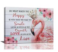 Dollffey Pink Flamingo Wall Art - Flamingo Decor with Inspirational Quotes - Canvas Prints for Modern Home - Bathroom, Kitchen, Bedroom, Living Room - 16"x12"