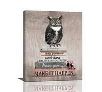 dollffey Rustic Inspirational Owl Wall Art Motivational Quotes Books Heel Picture Decor Canvas Prints Framed Modern Painting Artwork for Bathroom Dining Room Kitchen Bedroom Living Office 16/inx20/in