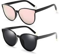 Dollger Polarized Oversized Sunglasses for Mens Womens Trendy Cateye Sun Glassses Designer Retro Ladies Sunglasses with UV Protection Black+Pink