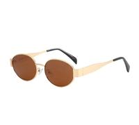 Dollger Retro Oval Polarized Sunglasses Womens Mens Ladies Designer Metal Fashion Frame UV400 Protection, Brown