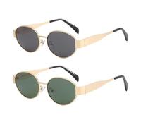 Dollger Retro Oval Polarized Sunglasses Womens Mens Ladies Designer Metal Fashion Frame UV400 Protection, Gold + Green