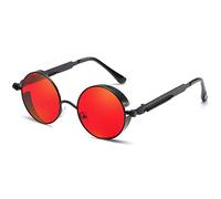 Dollger Retro Steampunk Style Sunglasses Round Metal Circle Frame Eyewear for Men Women Red Lens+Black Frame