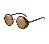 Dollger Steampunk Style Round Retro Sunglasses - Small Metal Frame Classic Vintage UV Protection Eyewear for Men Women